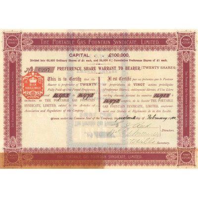 The Portable Gas Fountain Syndicate Ltd (Titre 20 Act 1£)