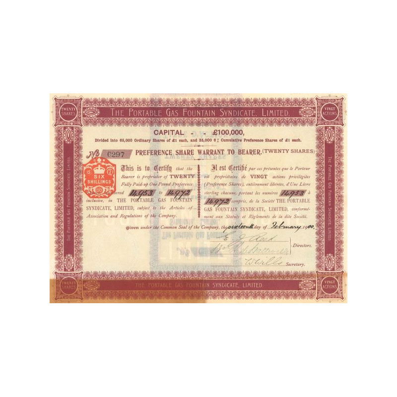 The Portable Gas Fountain Syndicate Ltd (Titre 20 Act 1£)