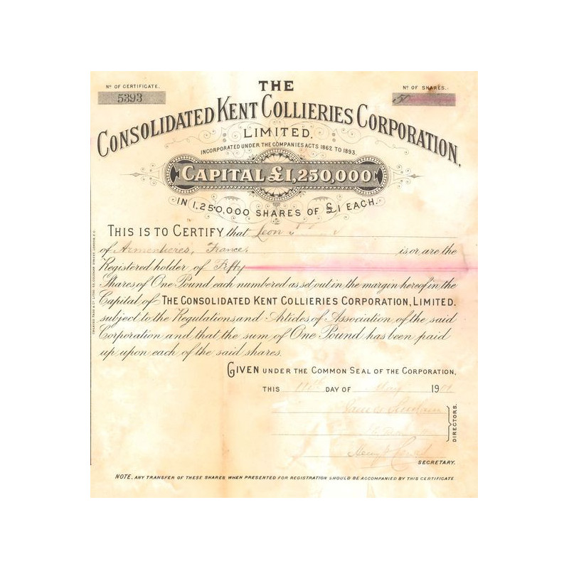 The Consolidated Kent Collieries Corporation Ltd (Titre 20 Act 1£)