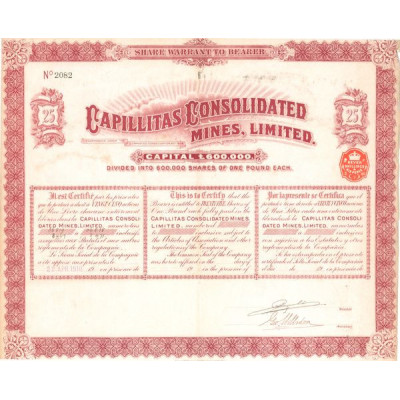 Capillitas Consolidated Mines Ltd (Titre 25 Act 1£)