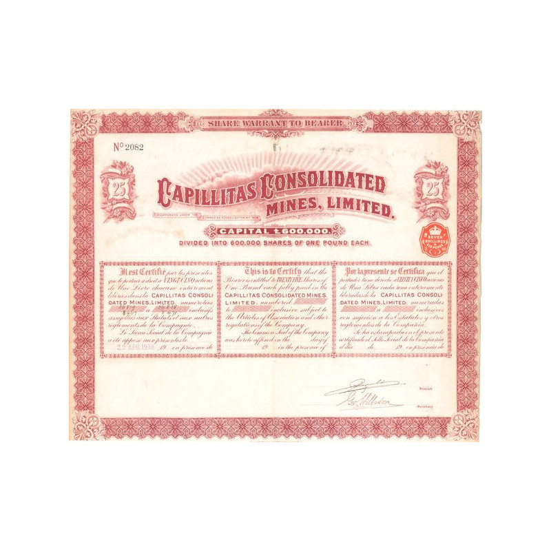 Capillitas Consolidated Mines Ltd (Titre 25 Act 1£)