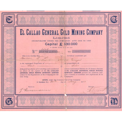 El Callao General Gold Mining Cy Ltd (Titre 06 Act)