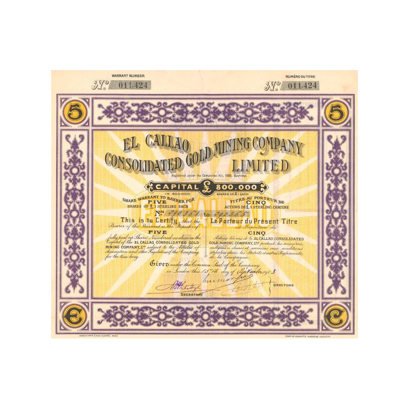 El Callao General Gold Mining Cy Ltd (Titre 05 Act 1£)