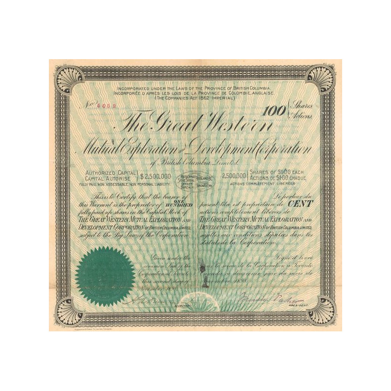 The Great Western Mutual Exploration and Development Corporation of British Columbia Ltd (Titre 100 Act 1£)