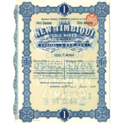 The New Timbiqui Gold Mines Ltd (Titre 01 Act 1£)