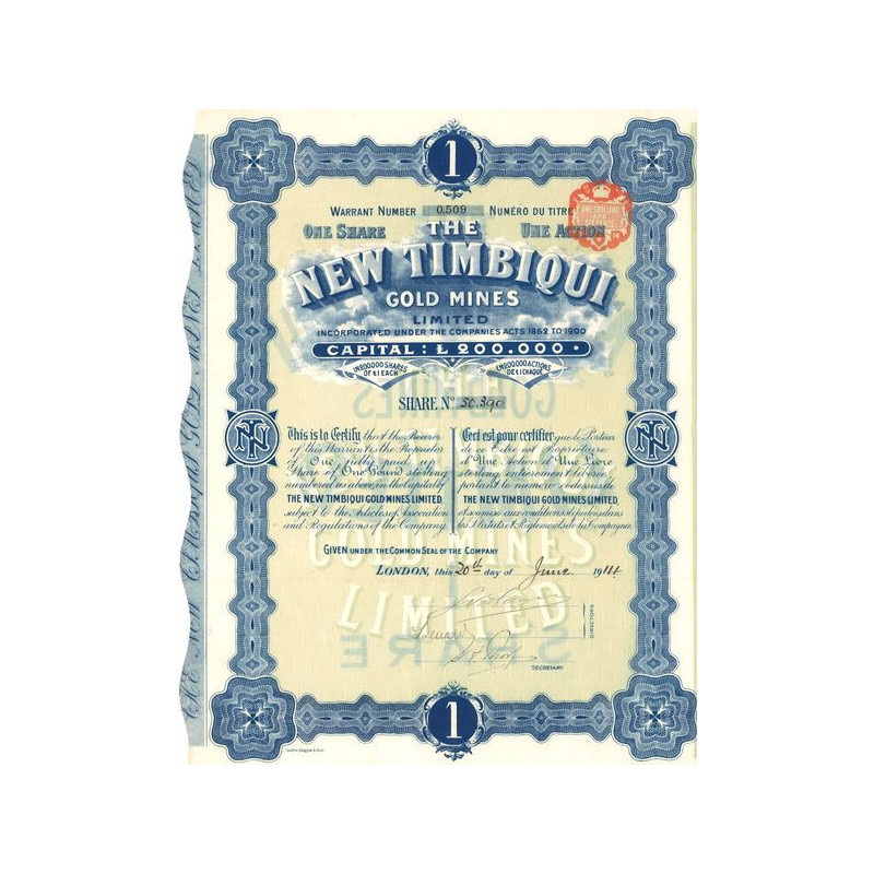 The New Timbiqui Gold Mines Ltd (Titre 01 Act 1£)
