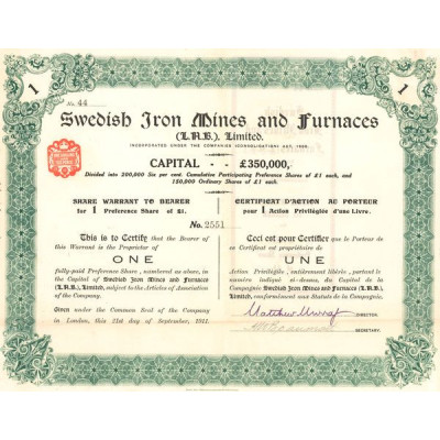 Swedish Iron Mines and Furnaces (L.M.B.) Ltd (Titre 01 Act 1£)