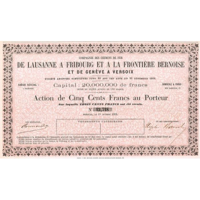 Cie des Chemins de Fer de Lausanne à Fribourg et à la Frontière Bernoise et de Genève à Versoix (Act 500 F)
