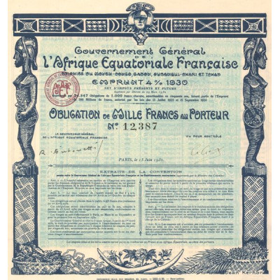 Gvt Général de l'Afrique Equatoriale Française - Emprunt 4 % 1930 (Obl 1000 F)