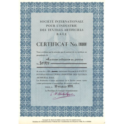 Sté Internationale pour l'Industrie des Textiles Artificiels Bale (Act 100 F)