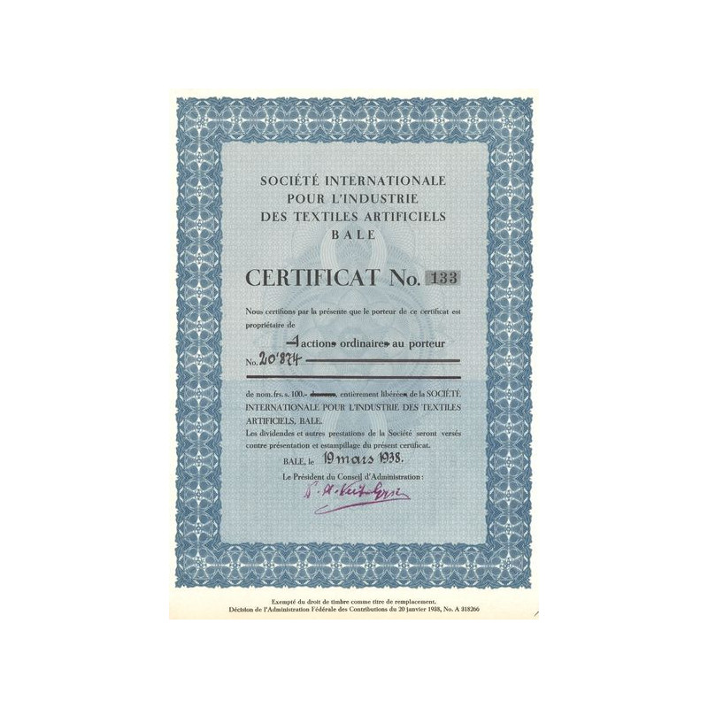 Sté Internationale pour l'Industrie des Textiles Artificiels Bale (Act 100 F)