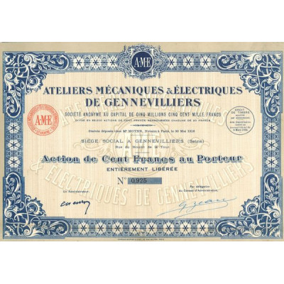 Ateliers Mécaniques & Electriques de Gennevilliers S.A. (Act 100 F)