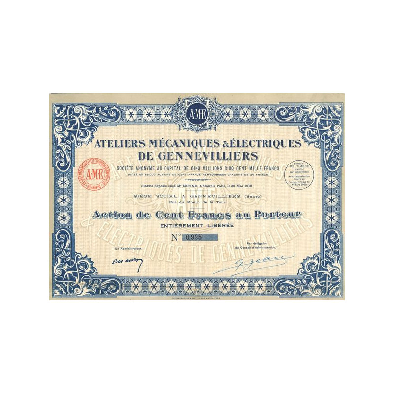 Ateliers Mécaniques & Electriques de Gennevilliers S.A. (Act 100 F)