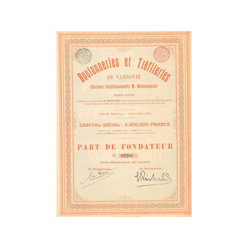 Boulonneries et Tréfileries de Varsovie (Anciens Etablissements M.Wolanowski) (PF)