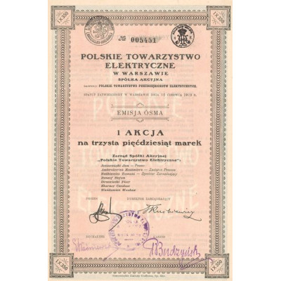Polskie Towarzystwo Elektryczne w Warszawie Spolka Akcyjna (Act 350 Zlotys)