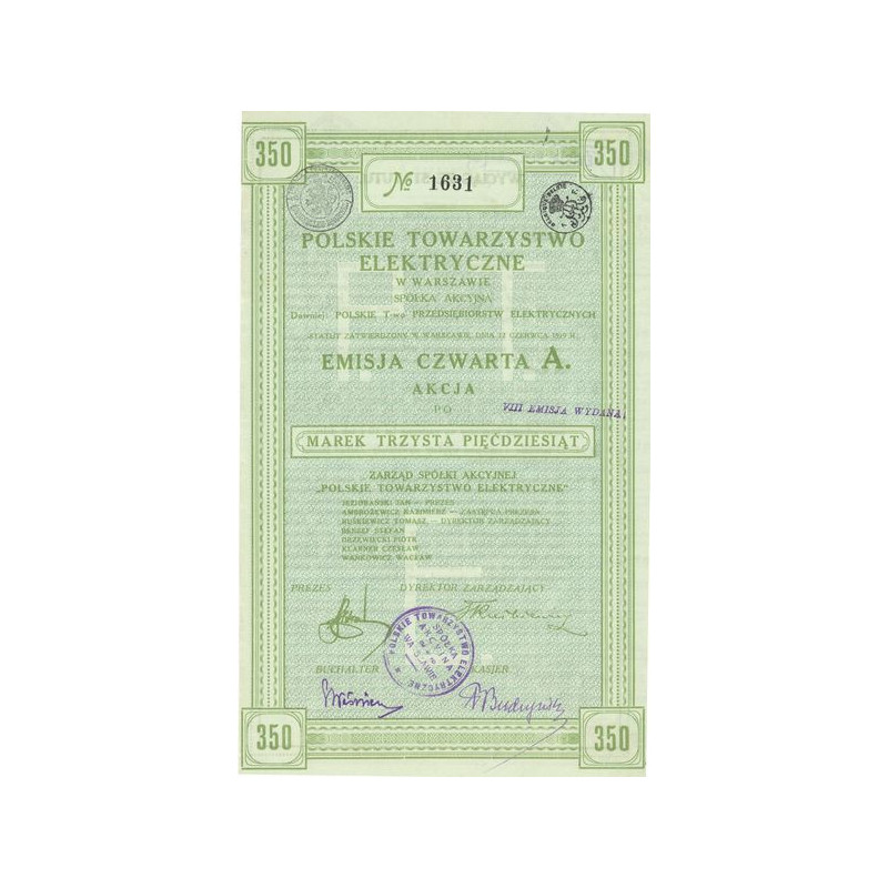 Polskie Towarzystwo Elektryczne w Warszawie Spolka Akcyjna (Act 350 Zlotys) (Vert)