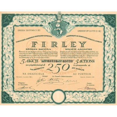 Firley - Fabrique de Portland Ciment de Lvblin (Act 250 Zlotys)