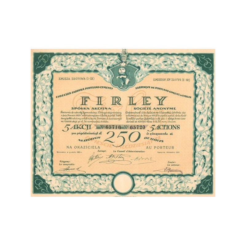 Firley - Fabrique de Portland Ciment de Lvblin (Act 250 Zlotys)