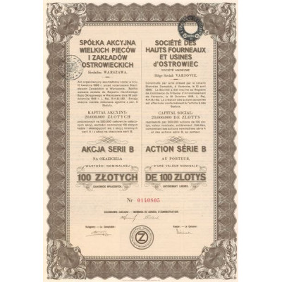 Sté des Hauts-Fourneaux et des Usines d'Ostrowiec (Act 100 Zlotys)