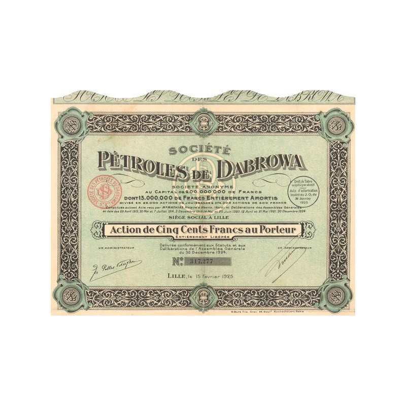 Sté des Pétroles de Dabrowa (Act 500 F) (1925)