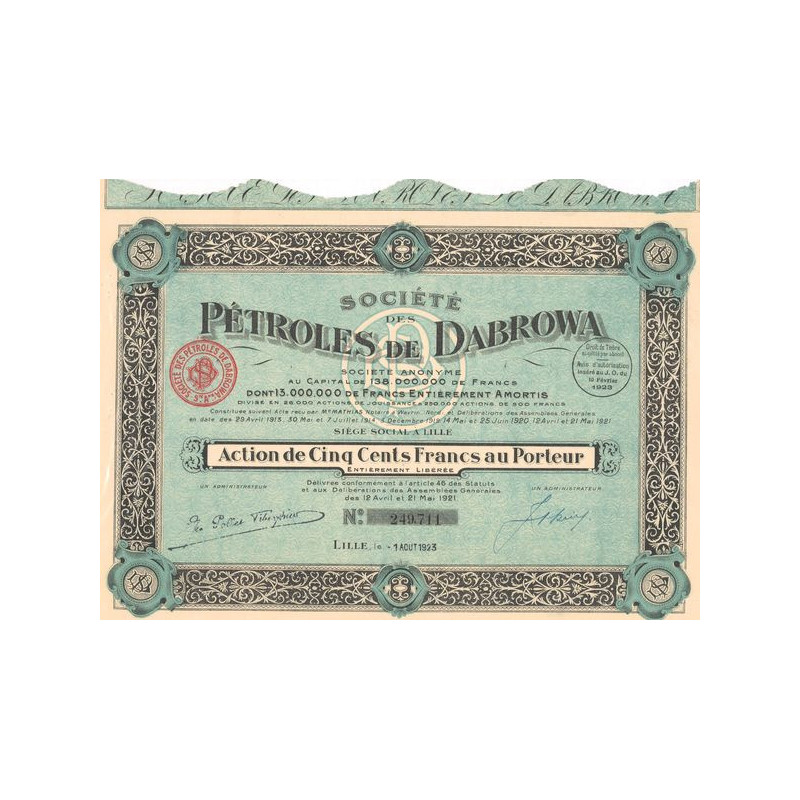 Sté des Pétroles de Dabrowa (Act 500 F) (1923)