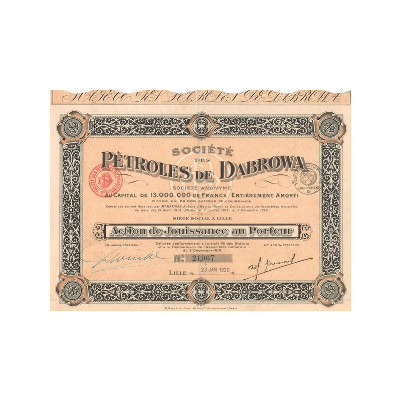 Sté des Pétroles de Dabrowa (Act Jouissance)