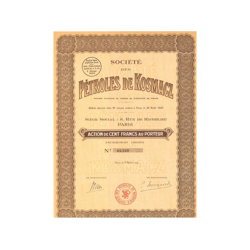 Sté des Pétroles de Kosmacz (Act 100 F)