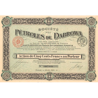 Sté des Pétroles de Dabrowa (Act 500 F) (1920)