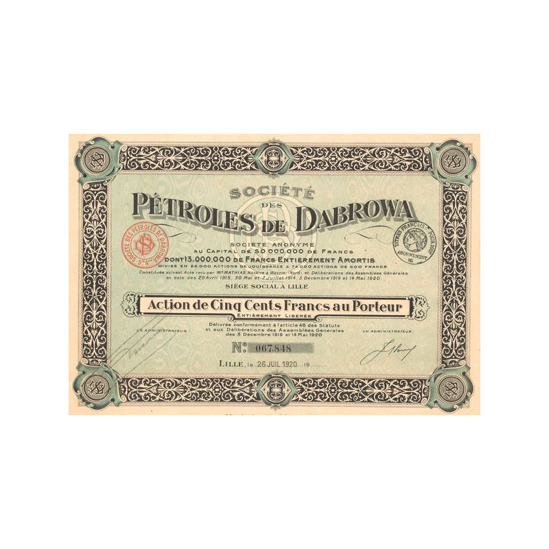 Sté des Pétroles de Dabrowa (Act 500 F) (1920)