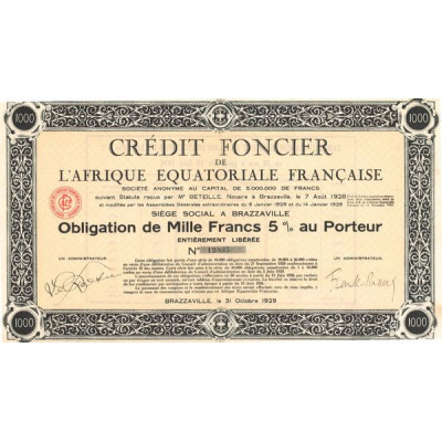 Crédit Foncier de l'Afrique Equatoriale Française (Obl 1000 F 5%)