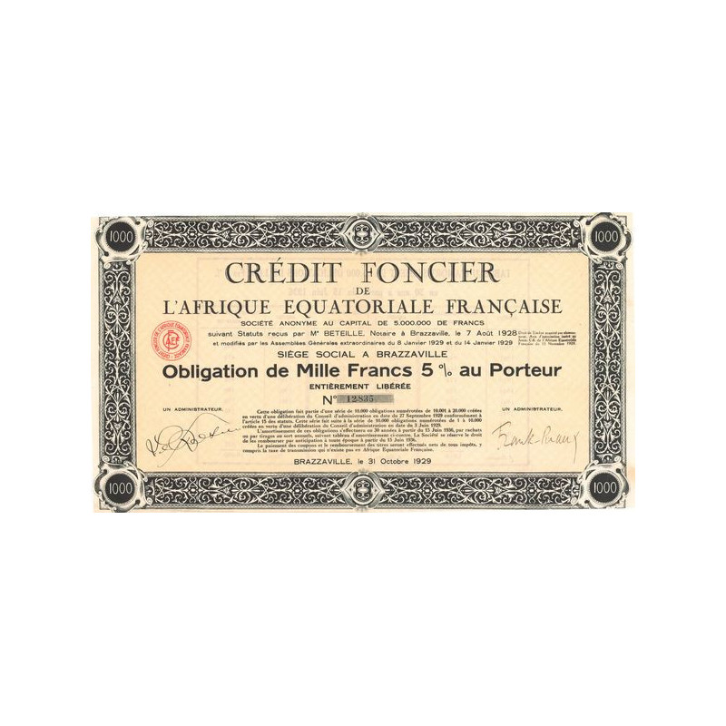 Crédit Foncier de l'Afrique Equatoriale Française (Obl 1000 F 5%)