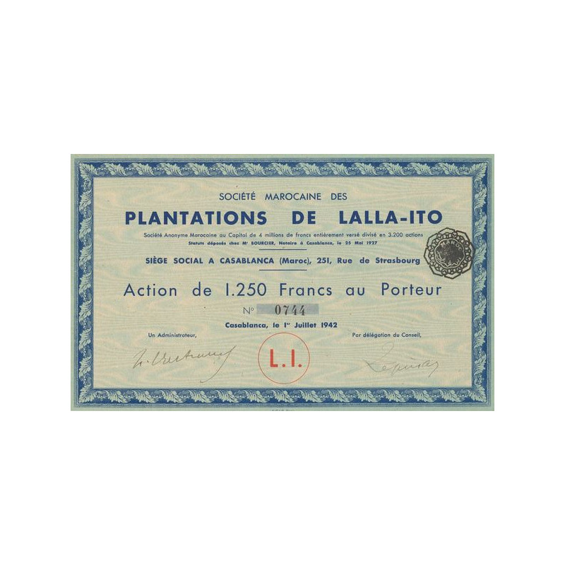 Sté Marocaine des Plantations de Lalla-Ito (Act 1250 F)