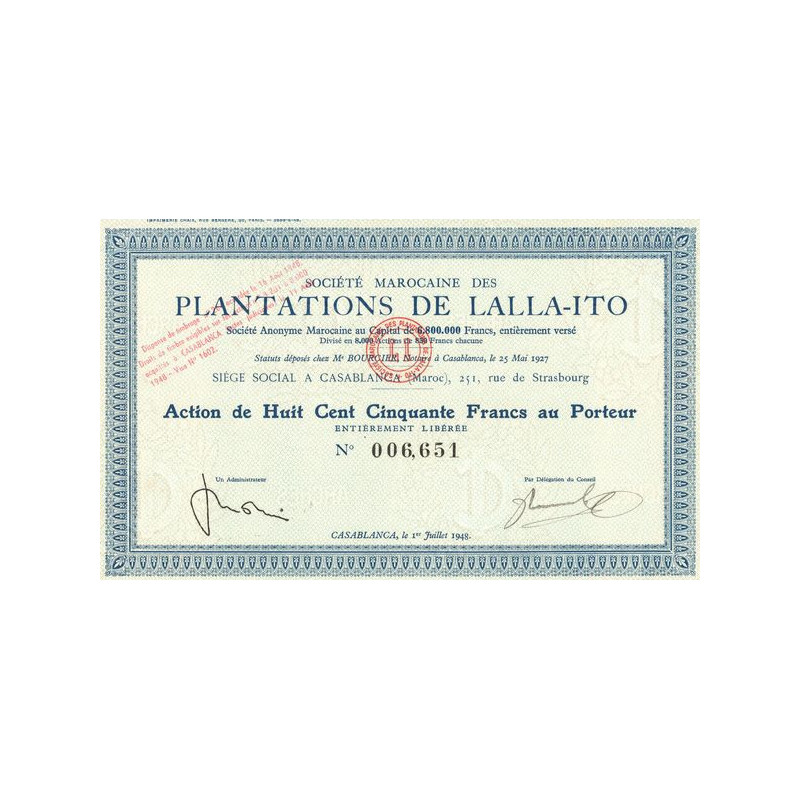 Sté Marocaine des Plantations de Lalla-Ito (Act 0850 F)