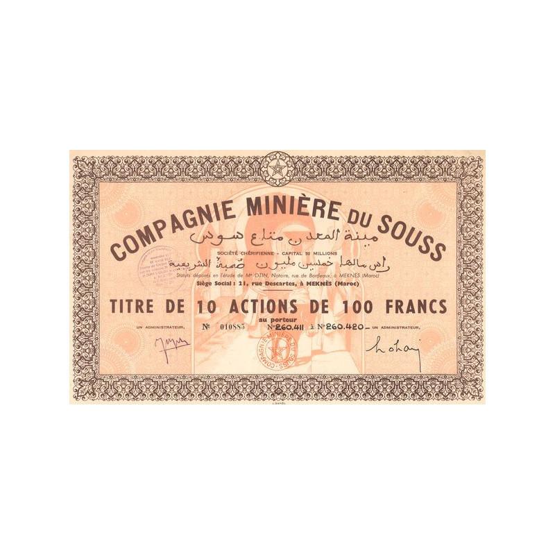 Cie Minière du Souss (Titre 10 Act 100 F)
