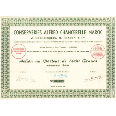 Conserveries Alfred Chancerelle Maroc J. Guerlesquin. M. Chacun & Cie (Act 1000 F)