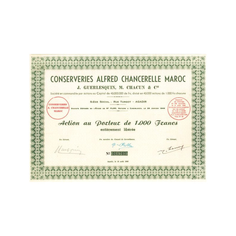 Conserveries Alfred Chancerelle Maroc J. Guerlesquin. M. Chacun & Cie (Act 1000 F)