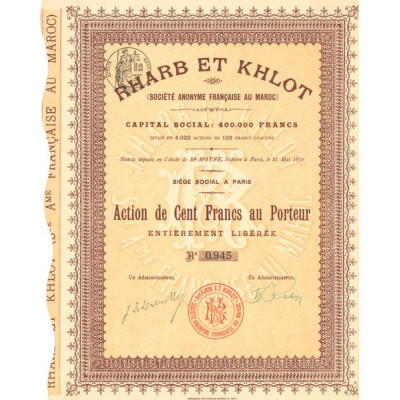Rharb et Khlot S.A. Française au Maroc (Act 100 F)