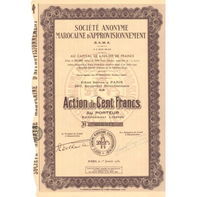 S.A. Marocaine d'Approvisionnement S.A.M.A. (Act 100 F)