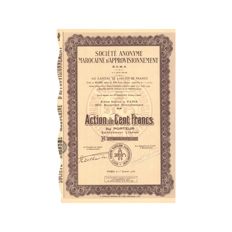 S.A. Marocaine d'Approvisionnement S.A.M.A. (Act 100 F)