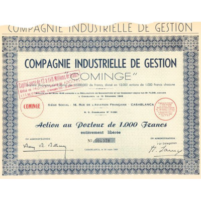 Cie Industrielle de Gestion "Cominge" (Act 1000 F)