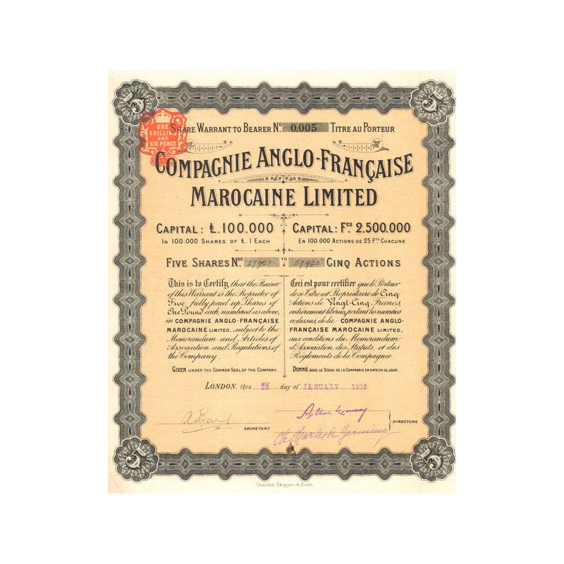 Cie Anglo-Française Marocaine Ltd (Titre 5 Act 25 F)