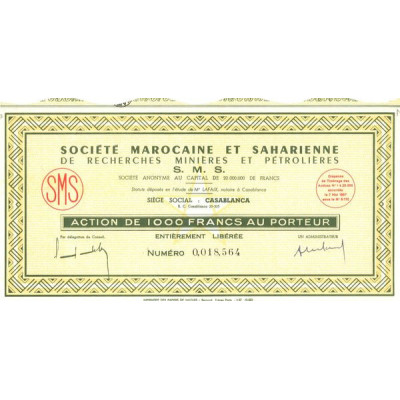 Sté Marocaine et Saharienne de Recherches Minières et Pétrolifères S.M.S.(Act 1000 F)