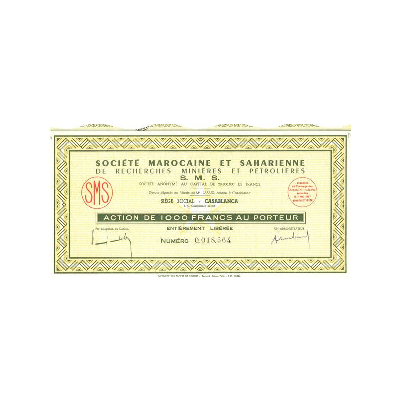 Sté Marocaine et Saharienne de Recherches Minières et Pétrolifères S.M.S.(Act 1000 F)