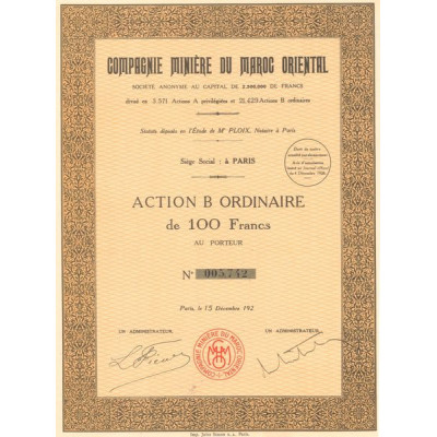 Cie Minière du Maroc Oriental (Act B 100 F)