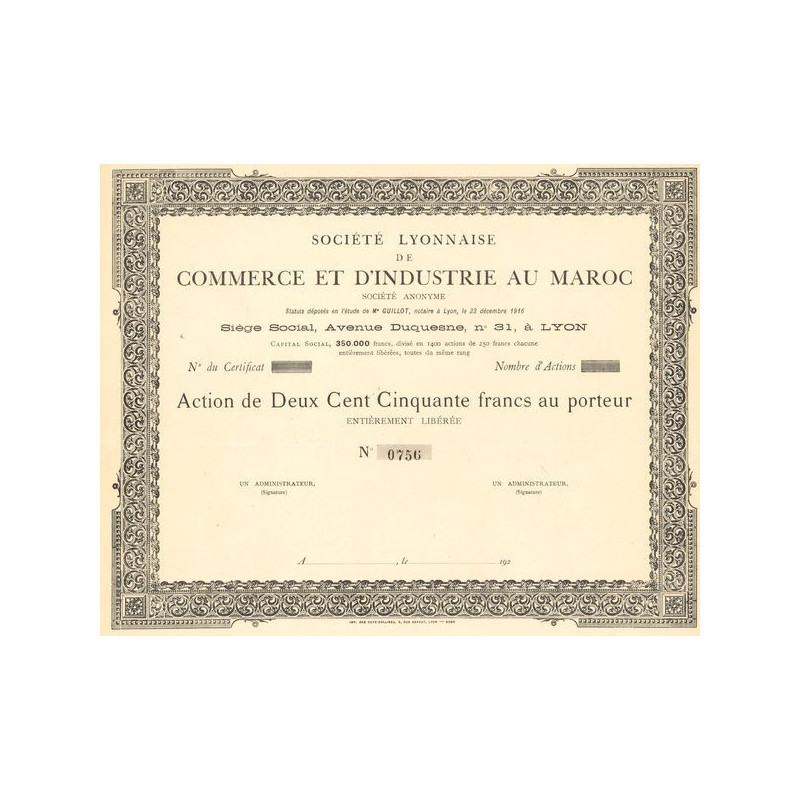 Sté Lyonnaise de Commerce et d'Industrie au Maroc (Act 250 F) (Blanquette)