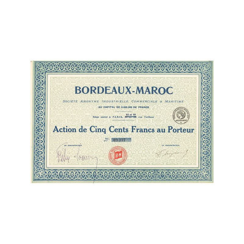 Bordeaux-Maroc S.A. Industrielle Commerciale & Maritime (Act 500 F)