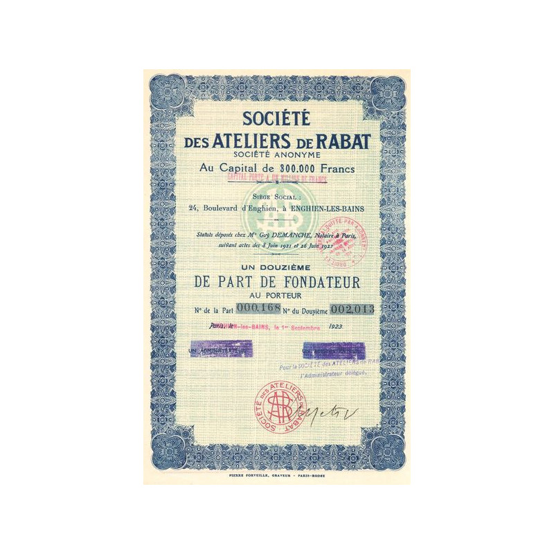 Sté des Ateliers de Rabat (12 ème de PF)