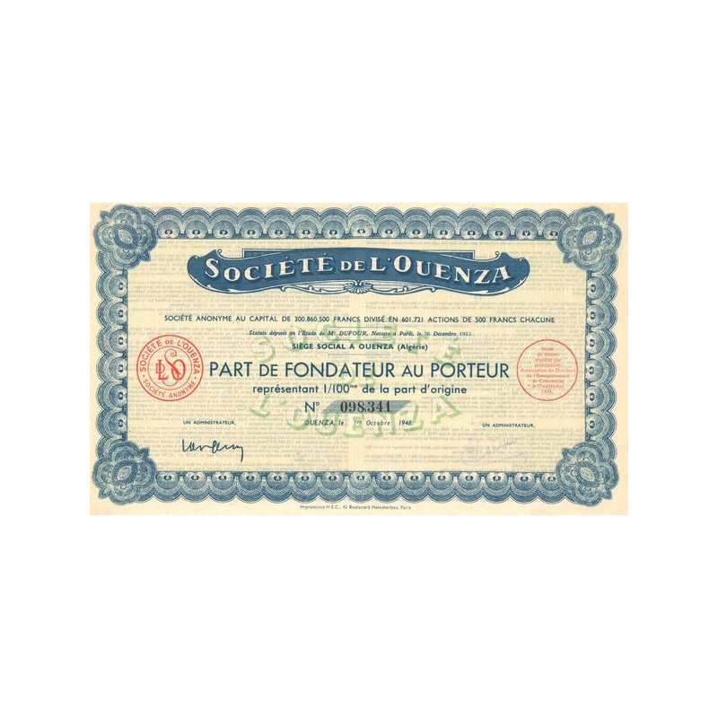 Sté de l'Ouenza (PF 1/100 eme)