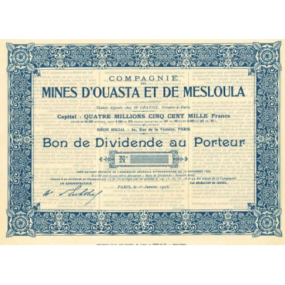Cie des Mines d'Ouasta et de Mesloula (Bon de Dividende) (Blanquette)