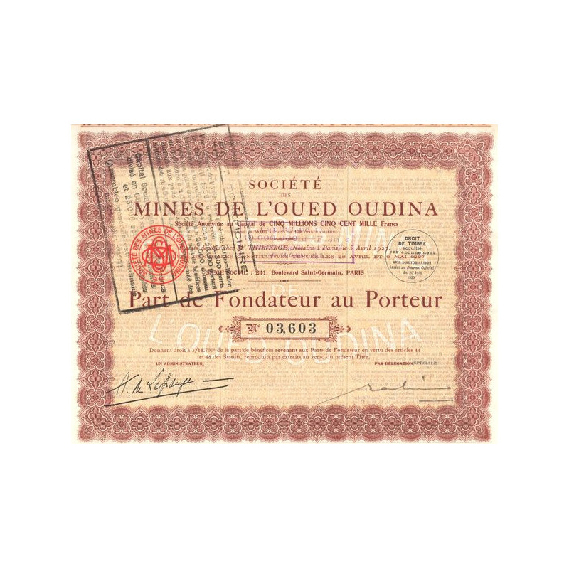 Sté des Mines de l'Oued Oudina (PF)